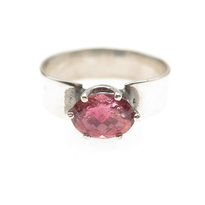 925 Sterling Silver Vintage Real Oval-Cut Tourmaline Oxidized Ring Size 6.75