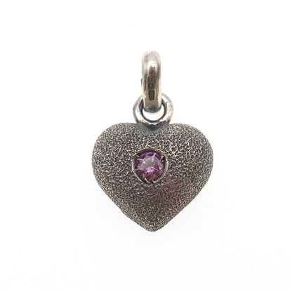 925 Sterling Silver Vintage VFH London Purple C Z Heart Mini Charm Pendant
