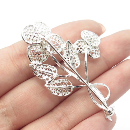 925 Sterling Silver Vintage Germany Twig Leaf Ornate Pin Brooch