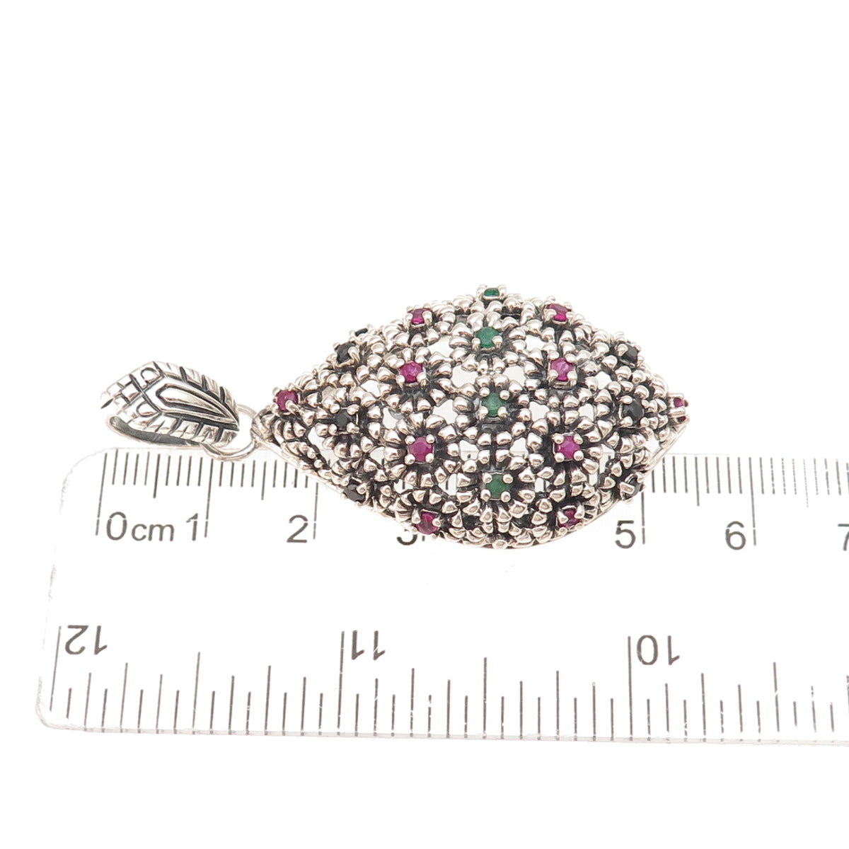 SX Sally C 925 Sterling Silver Vintage Real Sapphire Ruby Emerald Charm Pendant