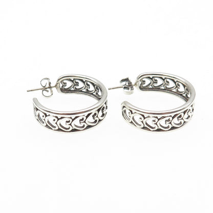 925 Sterling Silver Vintage Heart Link Oxidized Hoop Earrings