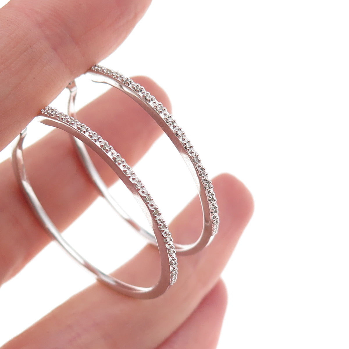 Sun 925 Sterling Silver Real Round-Cut Diamond Hoop Earrings