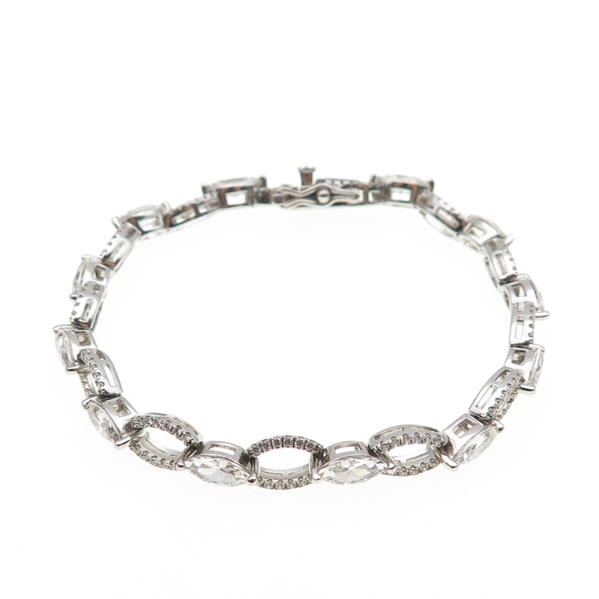 925 Sterling Silver Marquise & Round-Cut C Z Bracelet 6.75"