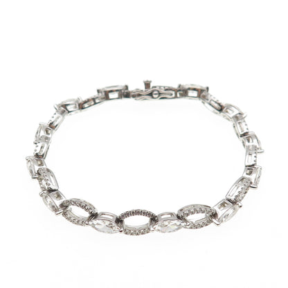 925 Sterling Silver Marquise & Round-Cut C Z Bracelet 6.75"