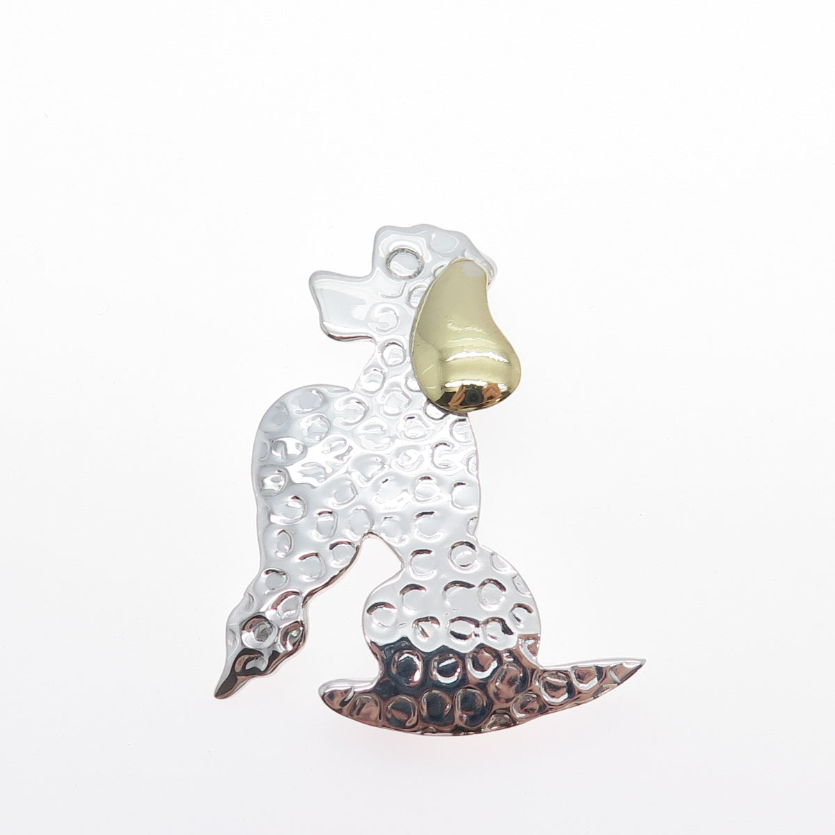 925 Sterling Silver 2-Tone Vintage Mexico Dog Hammered Pin Brooch