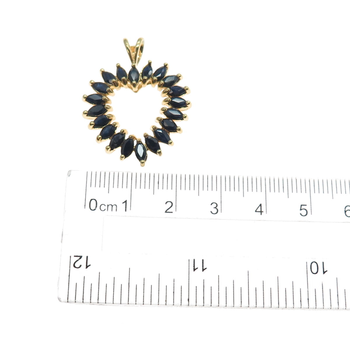 925 Sterling Silver Gold Plated Real Marquise-Cut Sapphire Heart Charm Pendant