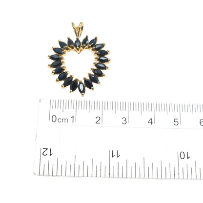 925 Sterling Silver Gold Plated Real Marquise-Cut Sapphire Heart Charm Pendant