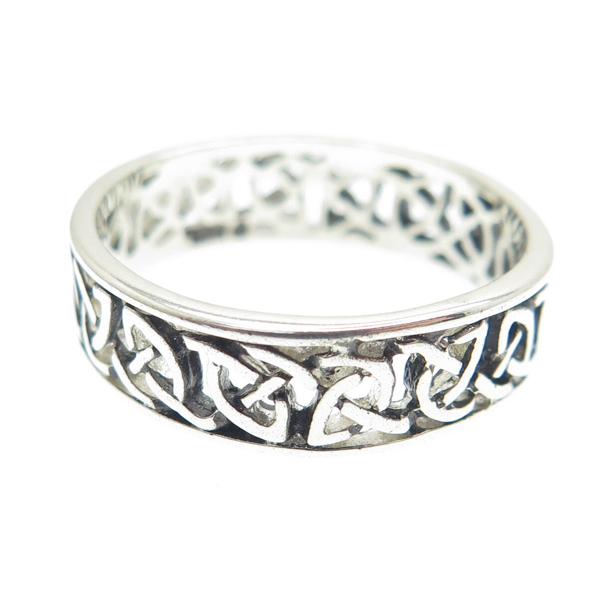 925 Sterling Silver Vintage Celtic Knot Oxidized Band Ring Size 9.25