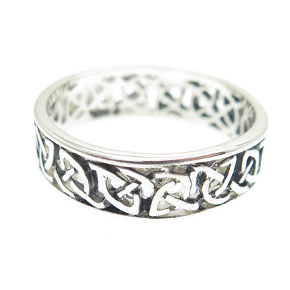 925 Sterling Silver Vintage Celtic Knot Oxidized Band Ring Size 9.25