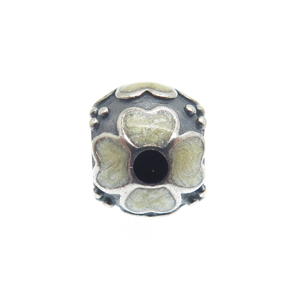 PANDORA 925 Sterling Silver Cream Enamel Daisy Flower Oxidized Bead Charm