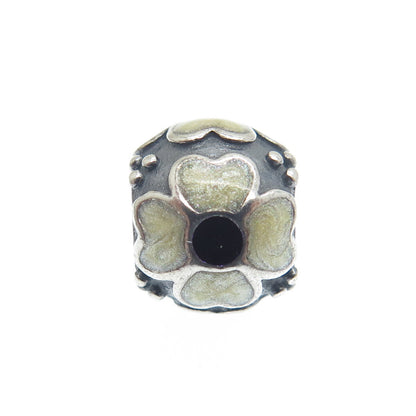 PANDORA 925 Sterling Silver Cream Enamel Daisy Flower Oxidized Bead Charm