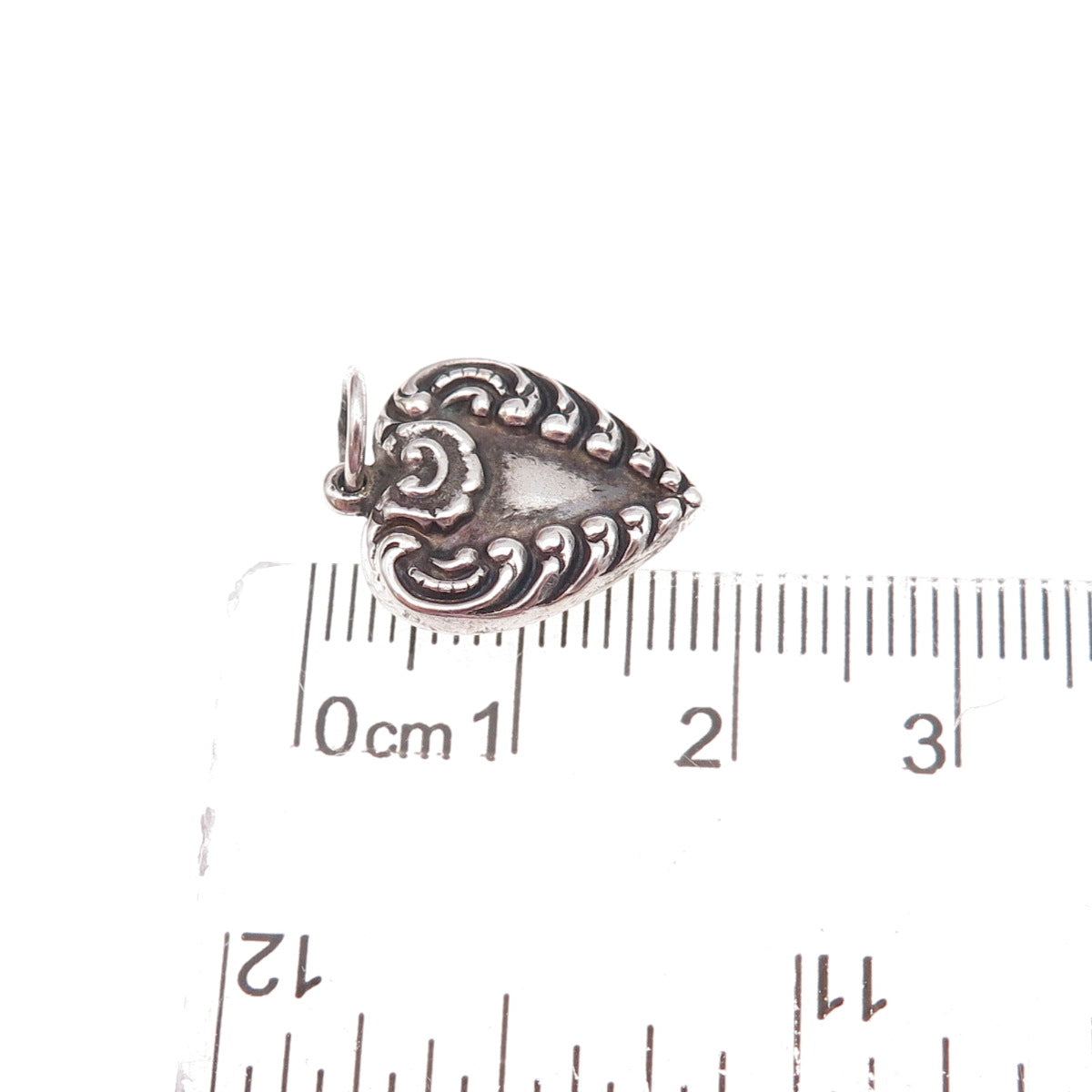 925 Sterling Silver Antique Art Deco Engraved Chatelaine Heart Charm Pendant