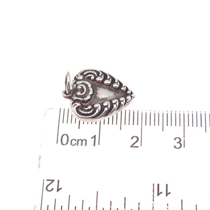 925 Sterling Silver Antique Art Deco Engraved Chatelaine Heart Charm Pendant
