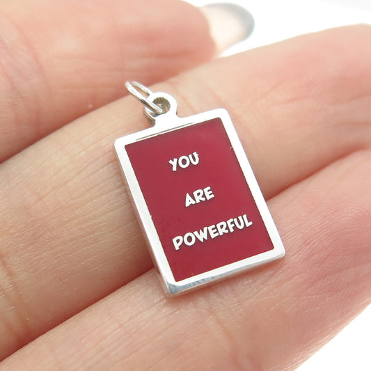 925 Sterling Silver Red Enamel "You Are Powerful" Minimalist Charm Pendant