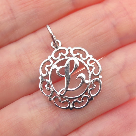 925 Sterling Silver Vintage Letter L Initial Ornate Charm Pendant