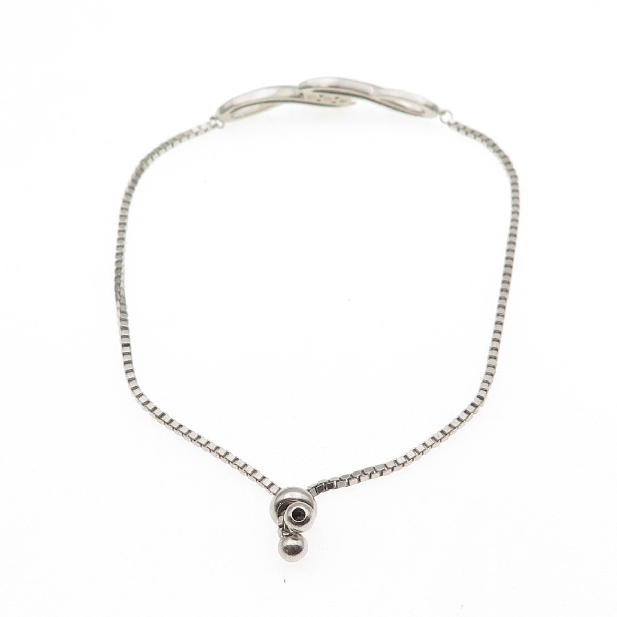 925 Sterling Silver Real White Topaz Adjustable Box Link Bolo Bracelet 7-9.5"