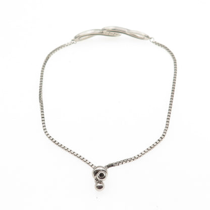 925 Sterling Silver Real White Topaz Adjustable Box Link Bolo Bracelet 7-9.5"