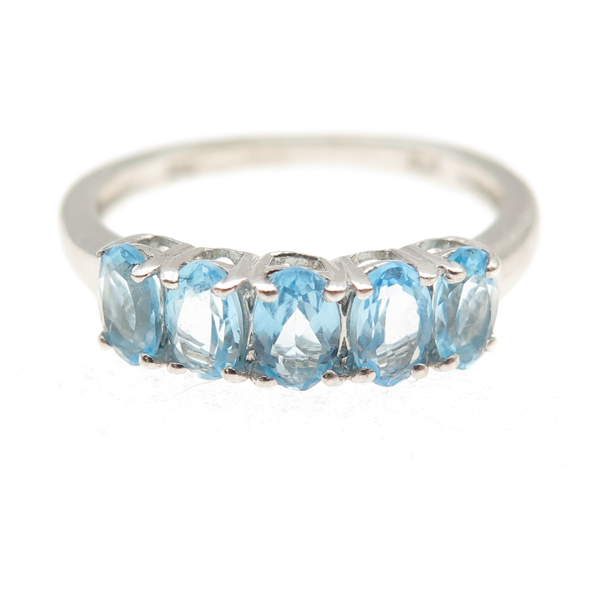 Chuck Clemency 925 Sterling Silver Vintage Real Oval-Cut Blue Topaz Ring Size 8