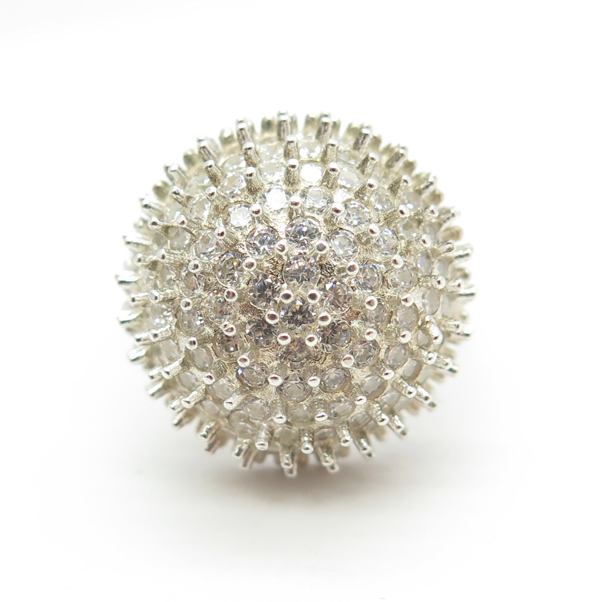 925 Sterling Silver Pave C Z Domed Ring Size 7.25