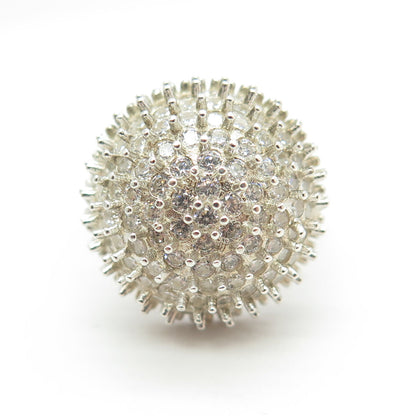 925 Sterling Silver Pave C Z Domed Ring Size 7.25
