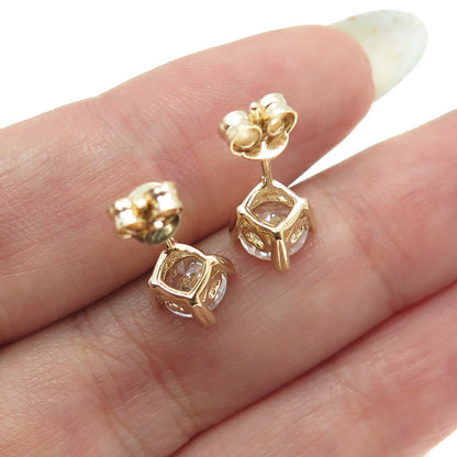 925 Sterling Silver Gold Plated Round-Cut C Z Stud Earrings