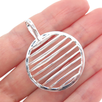 HAN 925 Sterling Silver Vintage Modernist Ribbed Caged Moon Pendant