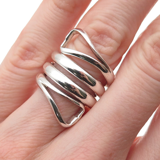 925 Sterling Silver Vintage Modernist Wrap Ring Size 6