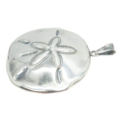925 Sterling Silver Vintage Mexico Sand Dollar Textured Large Pendant