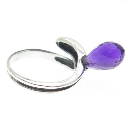 925 Sterling Silver Real Checkered Amethyst Gemstone Modernist Ring Size 6.75