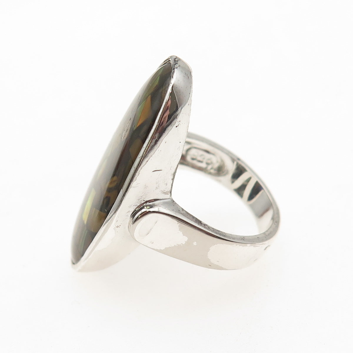 925 Sterling Silver Real Abalone Shell Inlay Ring Size 7