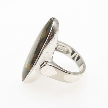 925 Sterling Silver Real Abalone Shell Inlay Ring Size 7