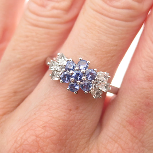 Chuck Clemency 925 Sterling Silver Real Tanzanite & White Topaz Ring Size 8.25