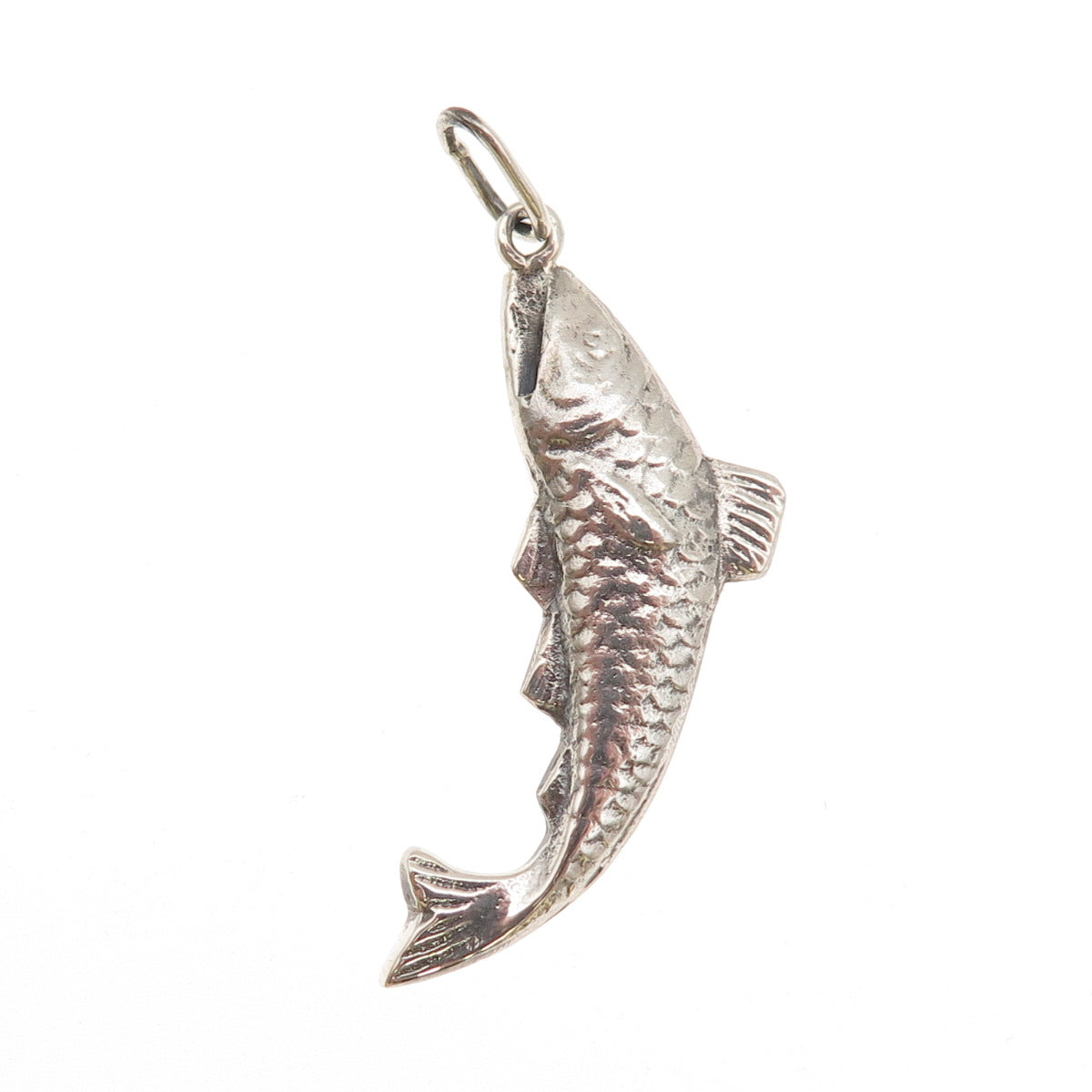 925 Sterling Silver Vintage Fish Oxidized Charm Pendant
