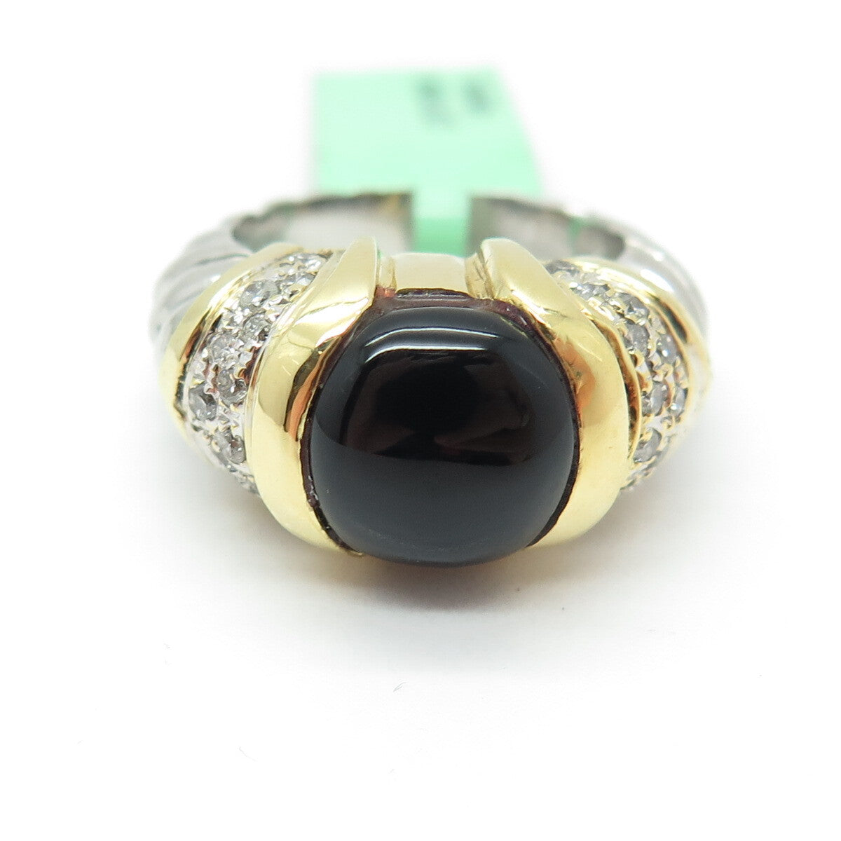 DANWAK 18K Gold 925 Sterling Silver 28 Diamond 0.50ct Black Onyx Ring Size 5.75