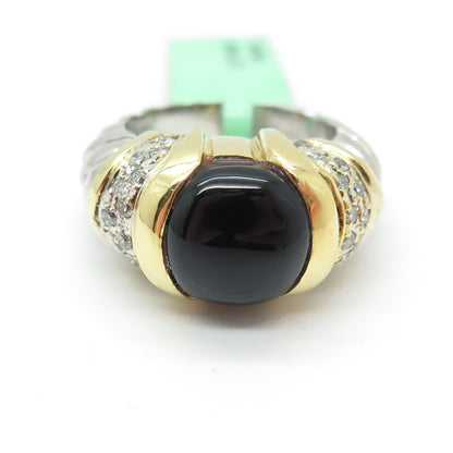 DANWAK 18K Gold 925 Sterling Silver 28 Diamond 0.50ct Black Onyx Ring Size 5.75
