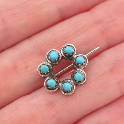 Old Pawn 925 Sterling Silver Vintage Southwestern Turquoise Snake Eye Pin Brooch