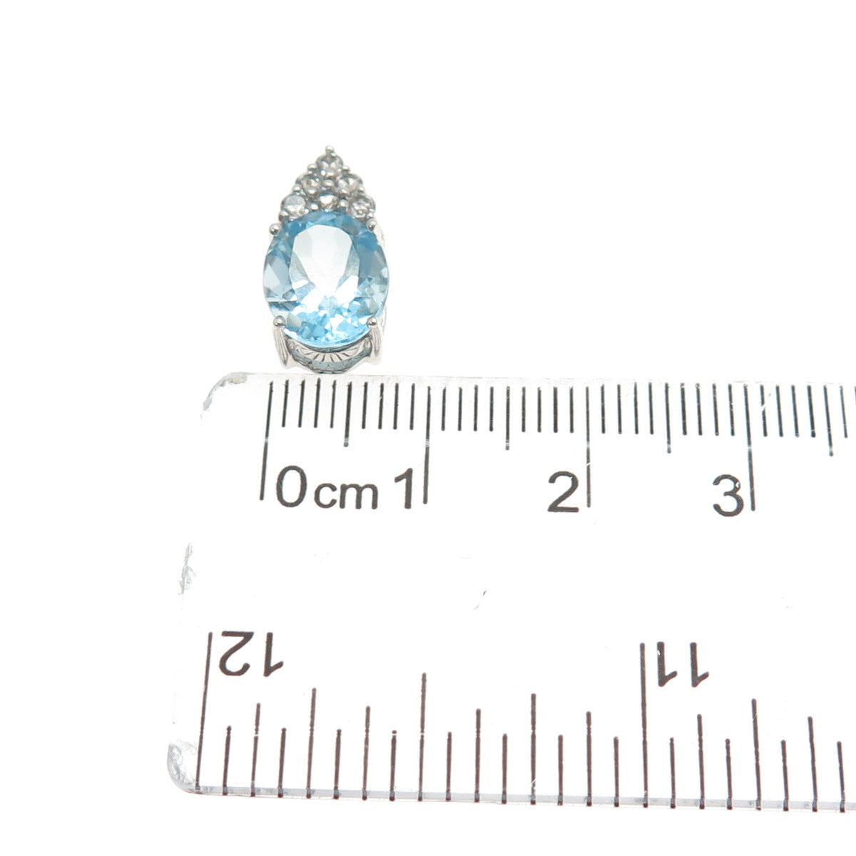 SAI 925 Sterling Silver Real Blue & White Topaz Minimalist Slide Charm Pendant