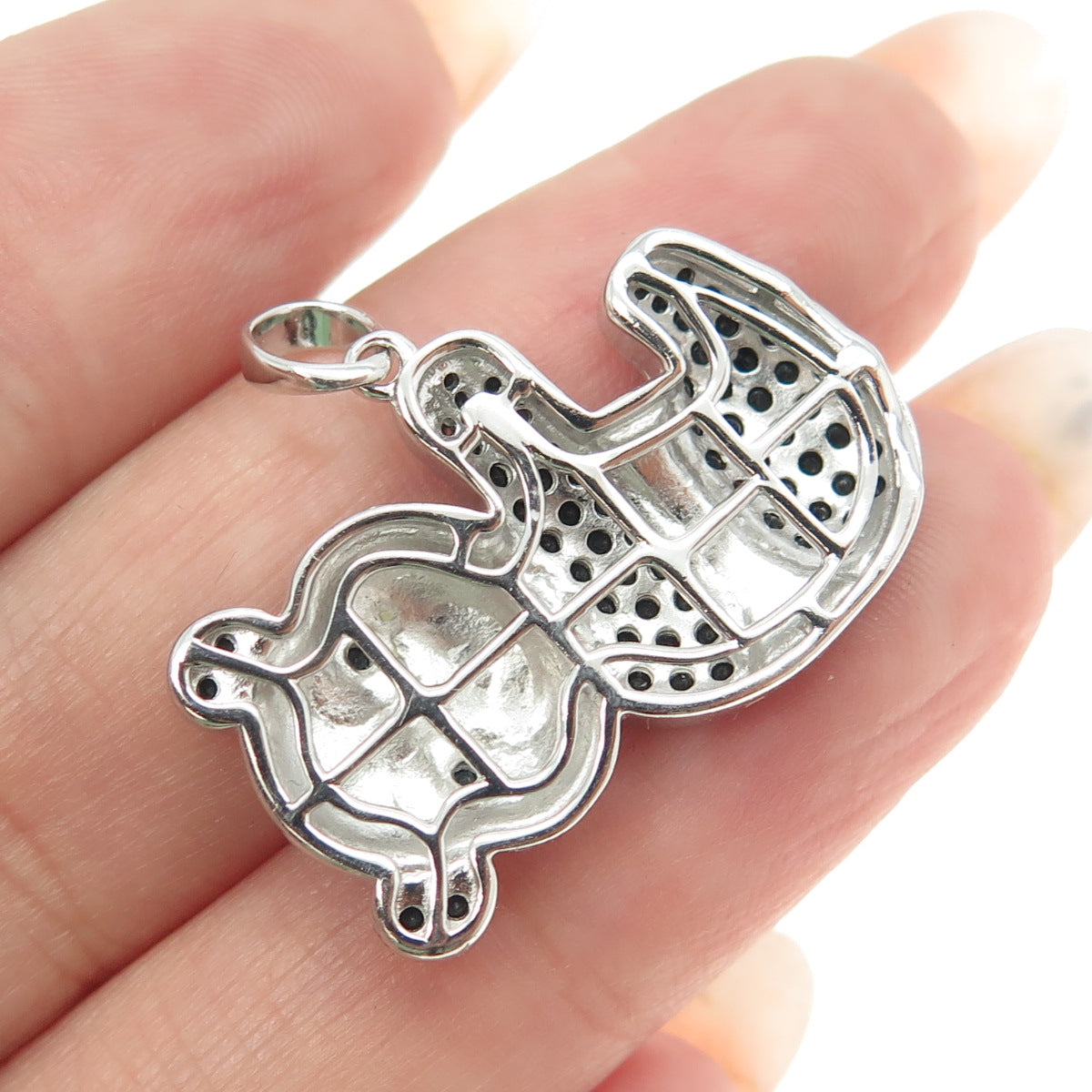 925 Sterling Silver Real Round-Cut Black Spinel Panda Pendant