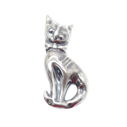 925 Sterling Silver Vintage Mexico Sitting Cat Oxidized Pin Brooch