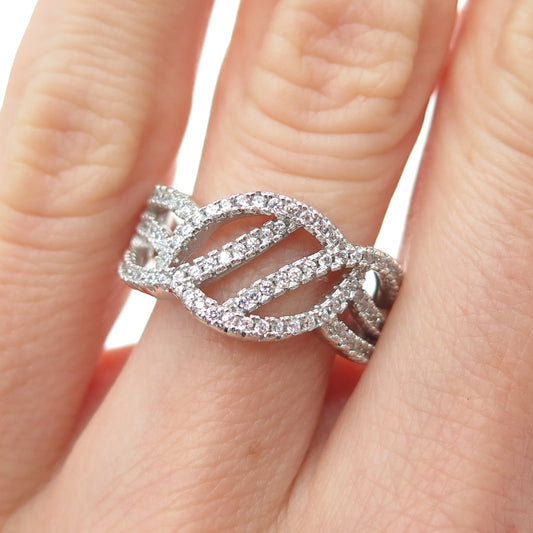 925 Sterling Silver Round-Cut C Z Modernist Swirl Ring Size 6