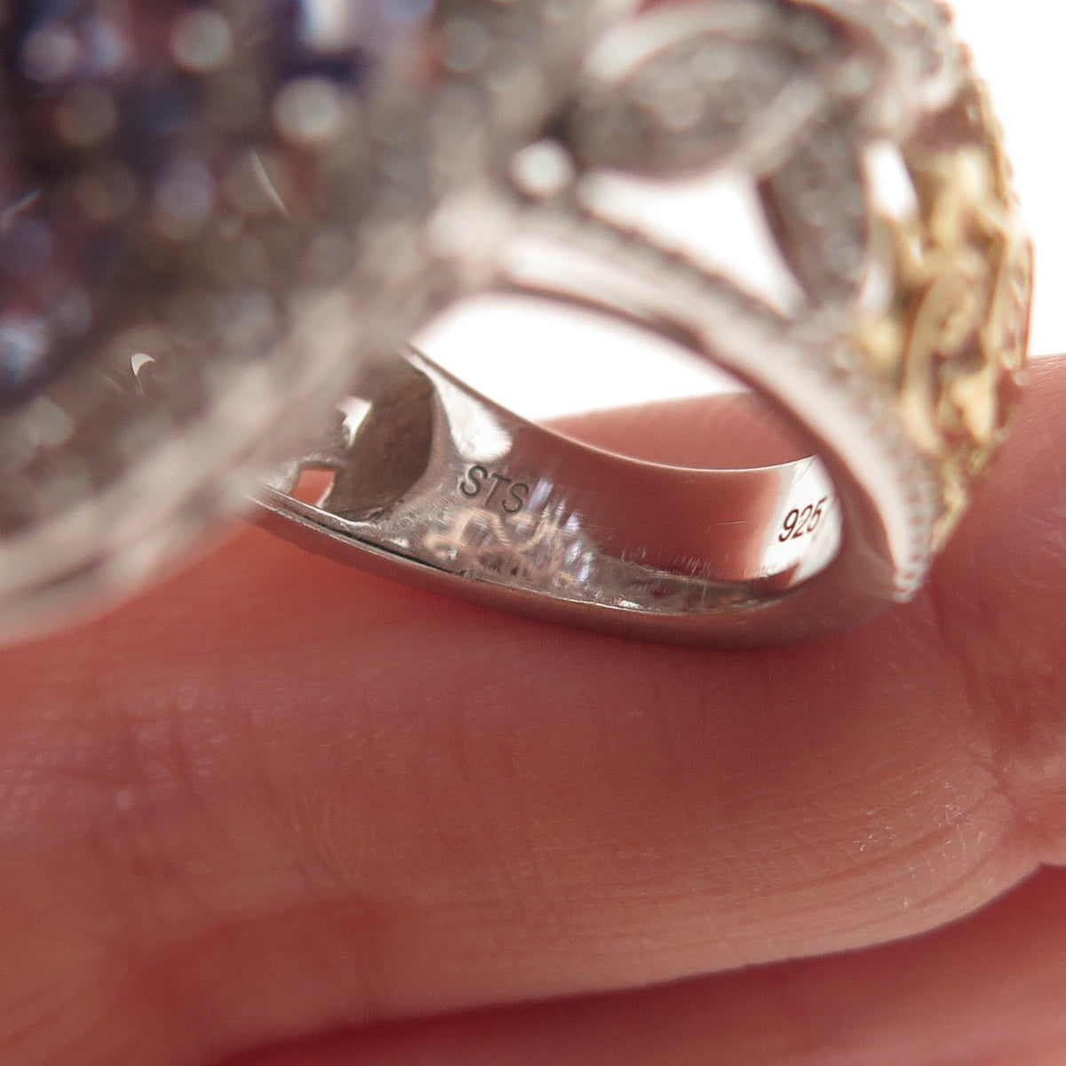 Chuck Clemency Sterling Silver 2-Tone Real Tanzanite & White Topaz Ring Size 8
