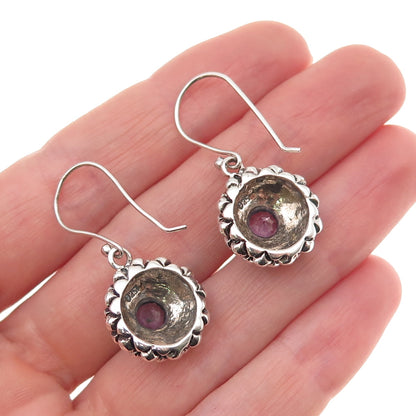 925 Sterling Silver Vintage Real Amethyst Oxidized Dangle Earrings
