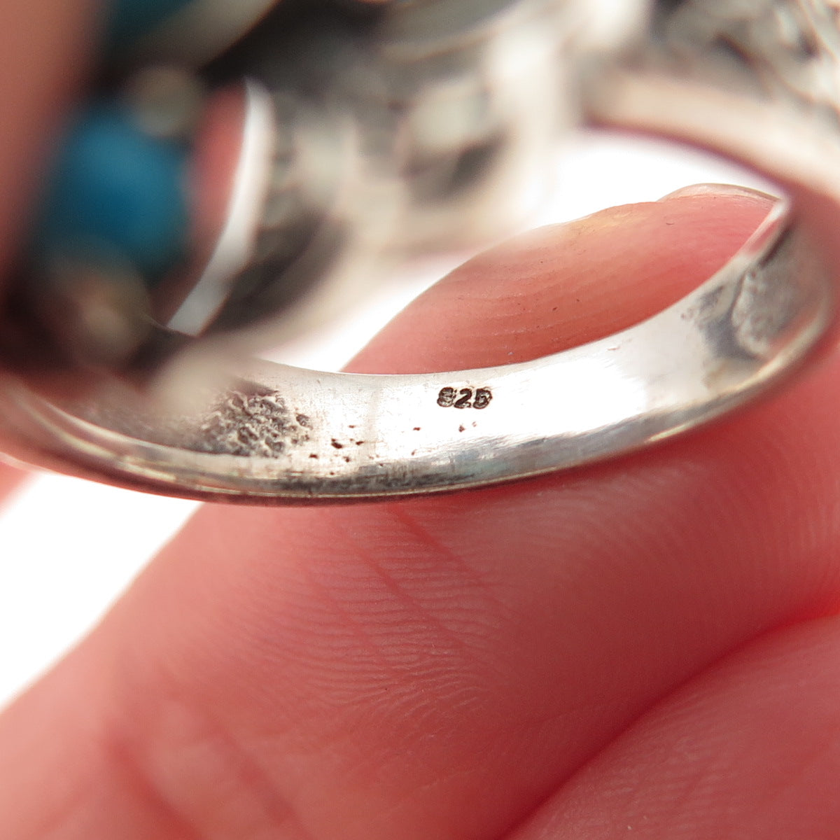 925 Sterling Silver Real Sleeping Beauty Turquoise Oxidized Ring Size 8.25