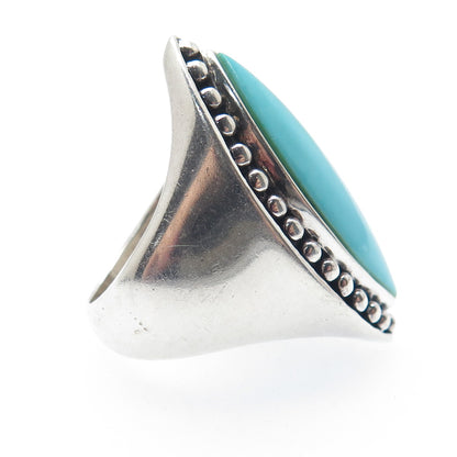 SX SALLY C 925 Sterling Silver Vintage Marquise-Cut Turquoise Beaded Ring Size 7