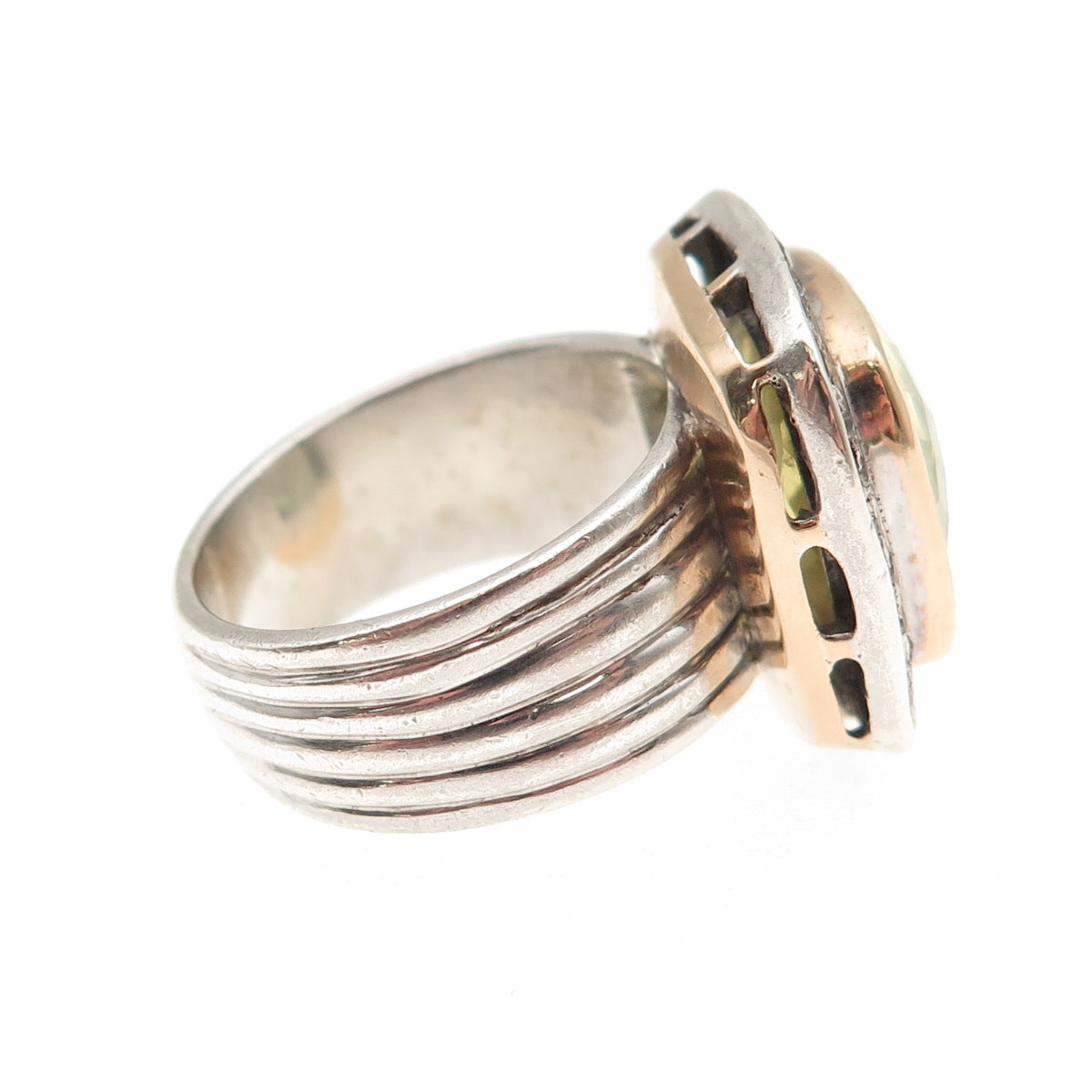 925 Sterling 14K Gold Vintage 1992 Real Diamond & Lemon Quartz Ring Size 7.5