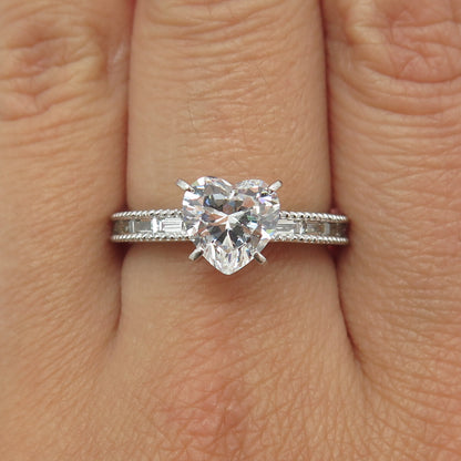 925 Sterling Silver Heart & Baguette-Cut C Z Promise Ring Size 8