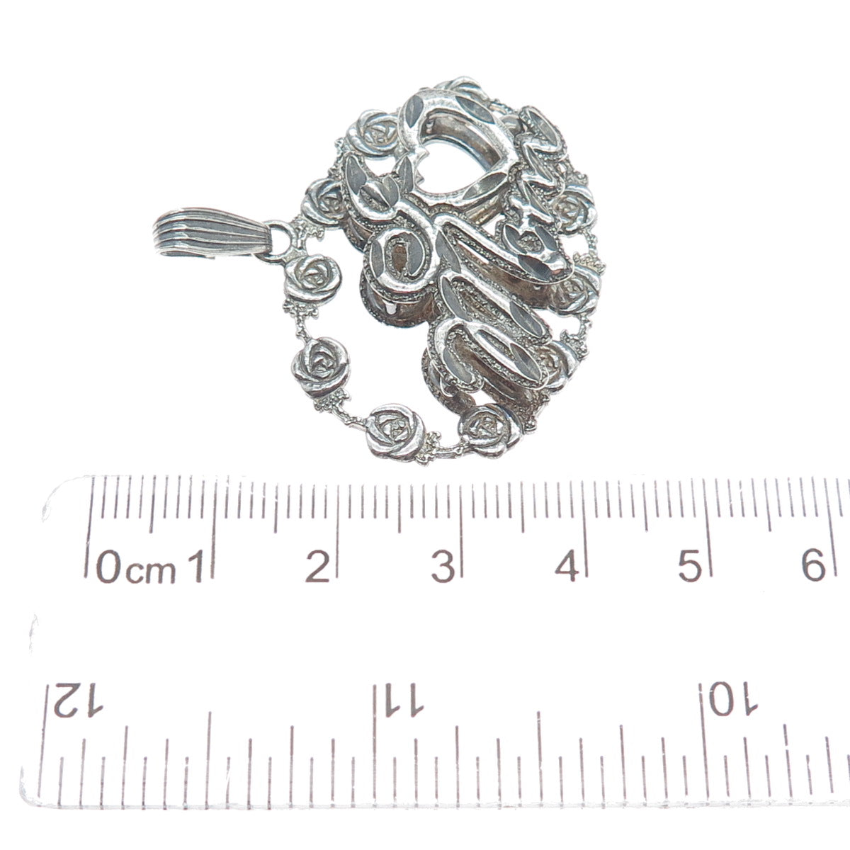 REMINI 925 Sterling Silver Vintage I Love Mom Rose Flower Oxidized Pendant
