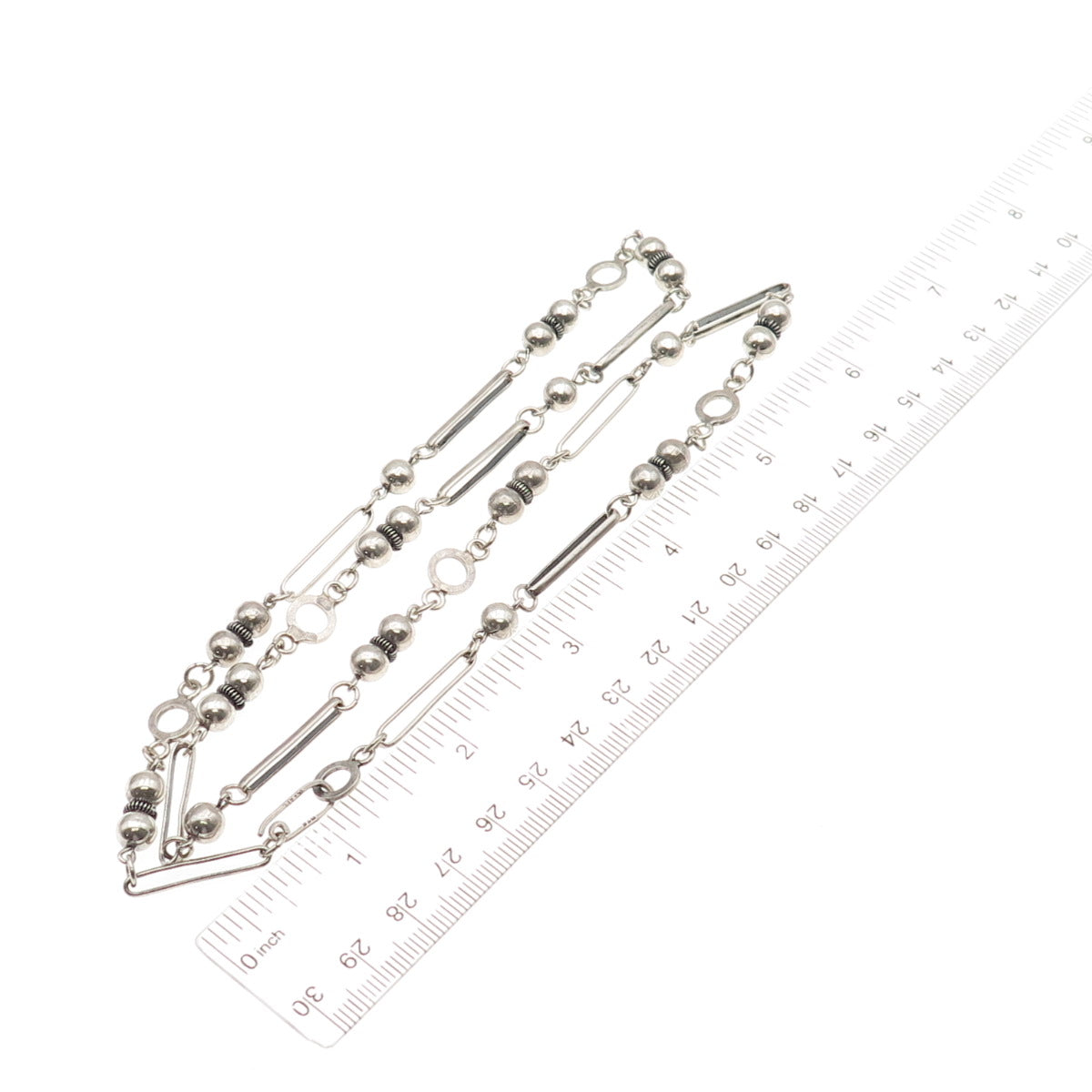 925 Sterling Silver Antique Art Deco Cannetille Beaded Bar Chain Necklace 24"