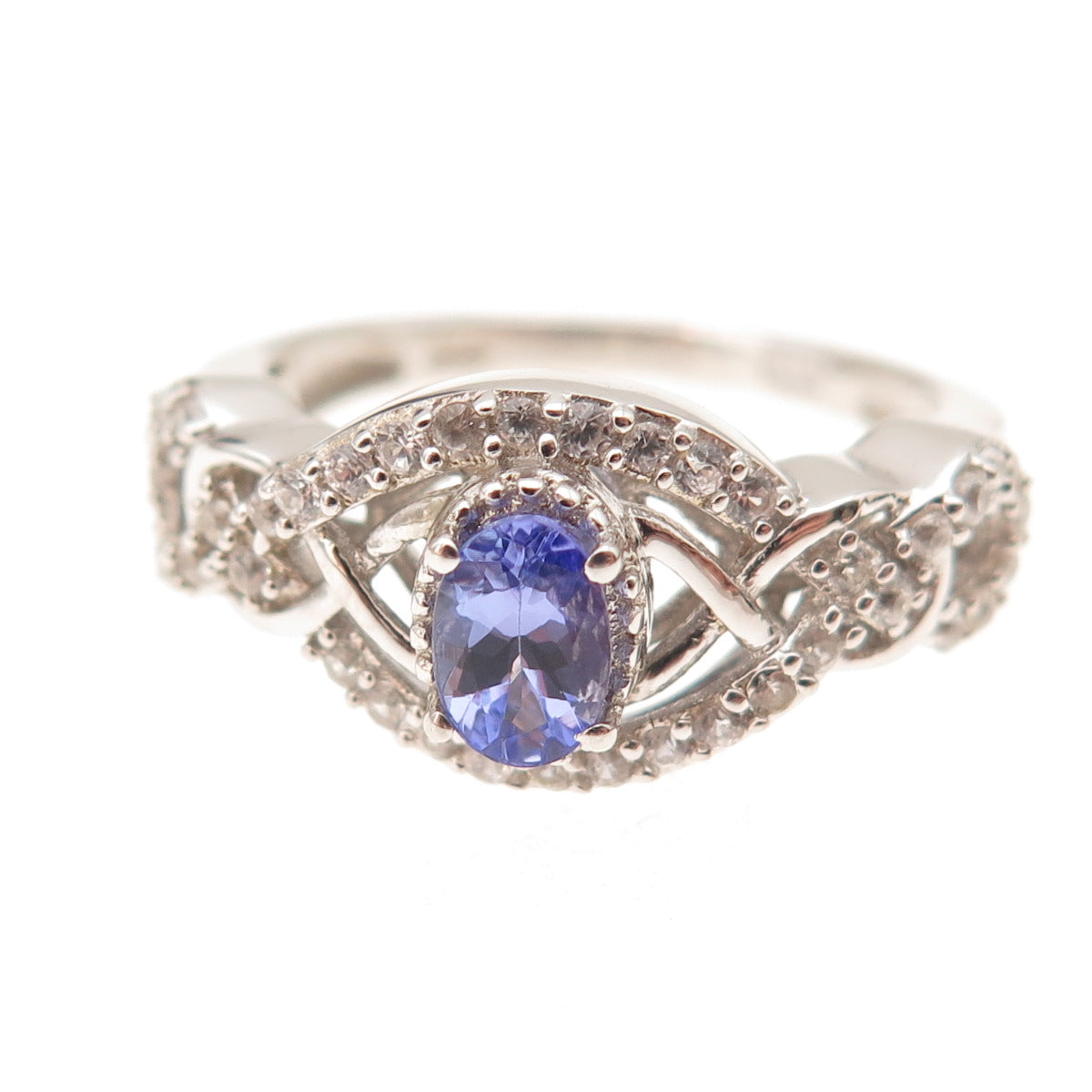 Chuck Clemency 925 Sterling Silver Real Tanzanite & White Topaz Ring Size 8.25