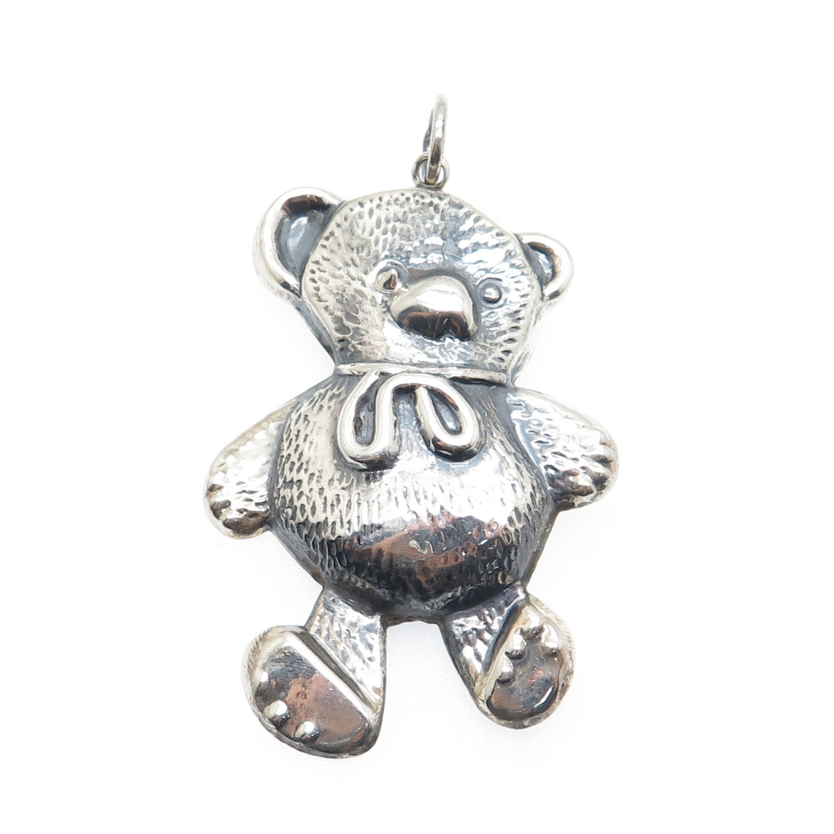 925 Sterling Silver Vintage Teddy Bear Oxidized Pendant